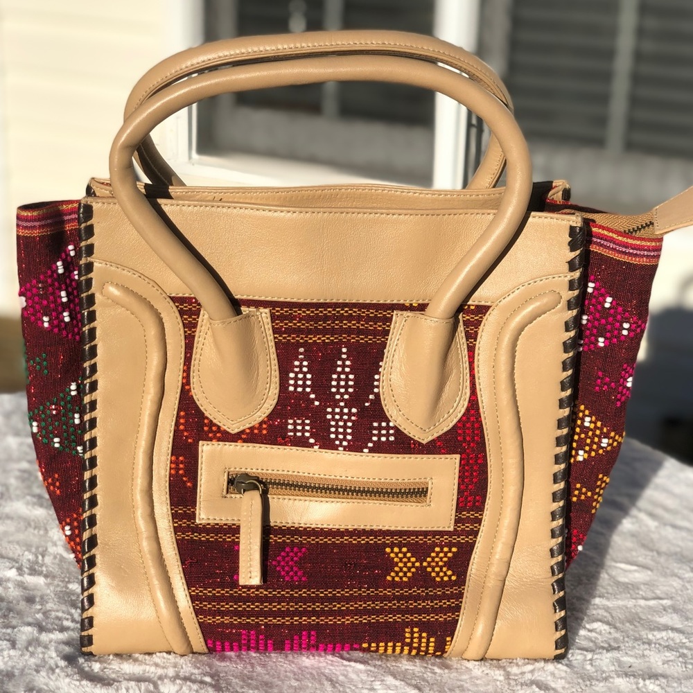 Handmade bag, New, handwoven material and cow leather.